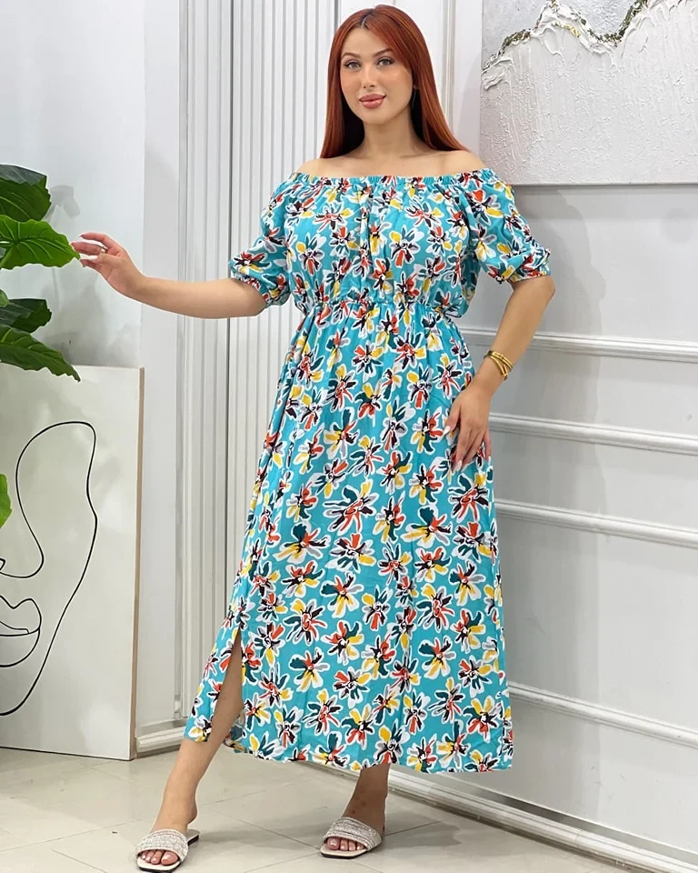 Robe Maxi à Décolleté Épaule Nue et Fleurs